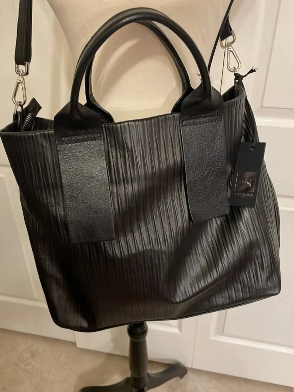 Laura DiMaggio, large satchel, imported, soft, genuine, leather, and dust bag